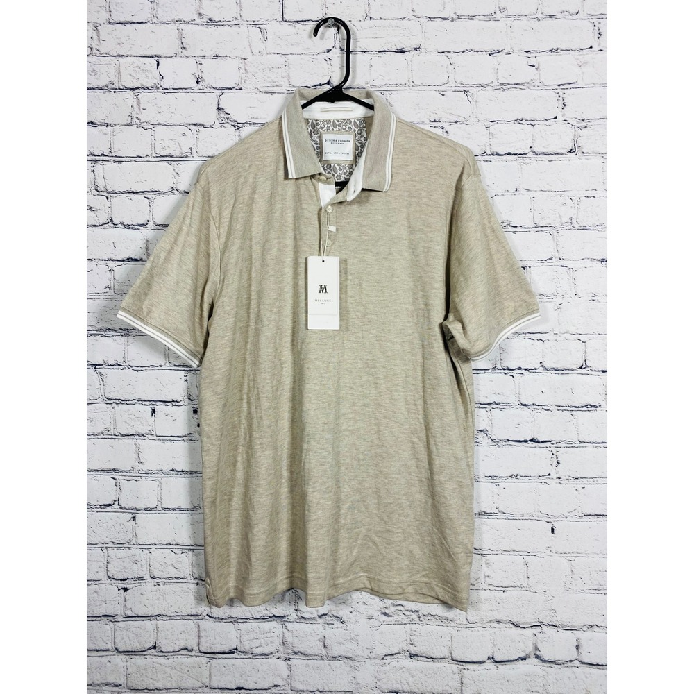 Denim & Flower Polo Shirt Mens Melange Ricky Singh Beige L NEW Short Sleeve Knit